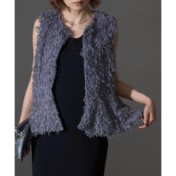 ベスト ジレ ペプラムシャギーベスト レディース