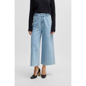 ジーンズ デニム デニムパンツ ワイドレッグ ショートジーンズ ミッドブルーデニム レディース