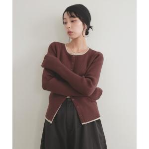 カーディガン レイヤードバイカラークルーネックカーディガン レディース