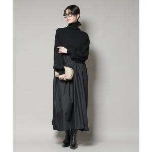 ワンピース 異素材コンビドッキングタートルワンピース