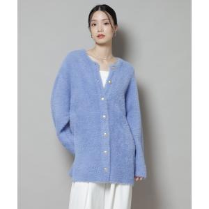 ニット セーター 配色シャギーニットジャケット レディース