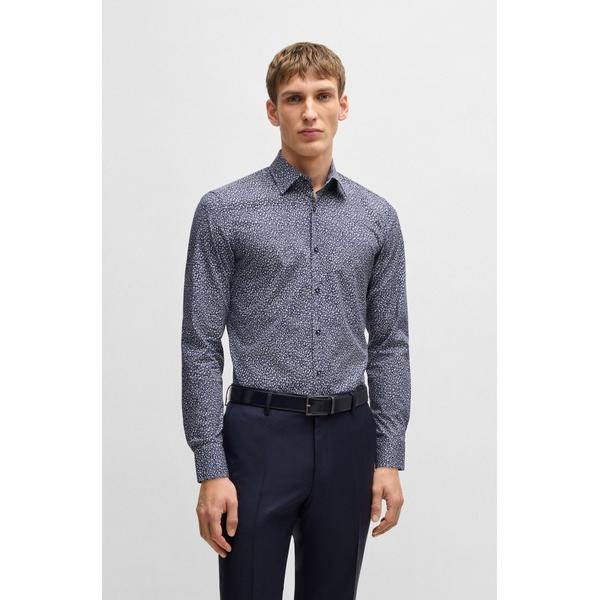 シャツ スリムフィットシャツ プリント ストレッチコットンポプリン メンズ