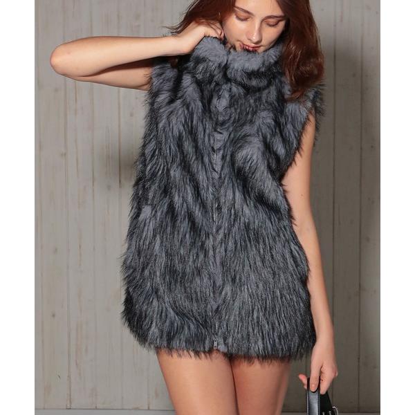 ベスト ジレ ダブルジップロング丈ファーベスト レディース