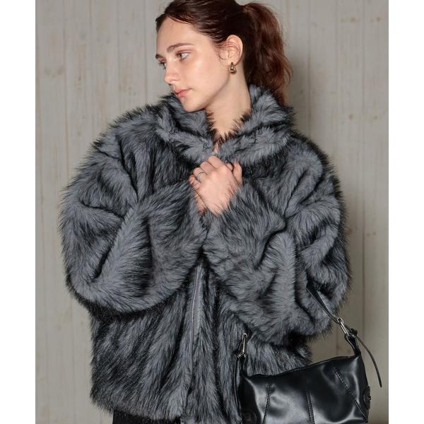 コート アウター ダブルジップロング丈ファーコート レディース