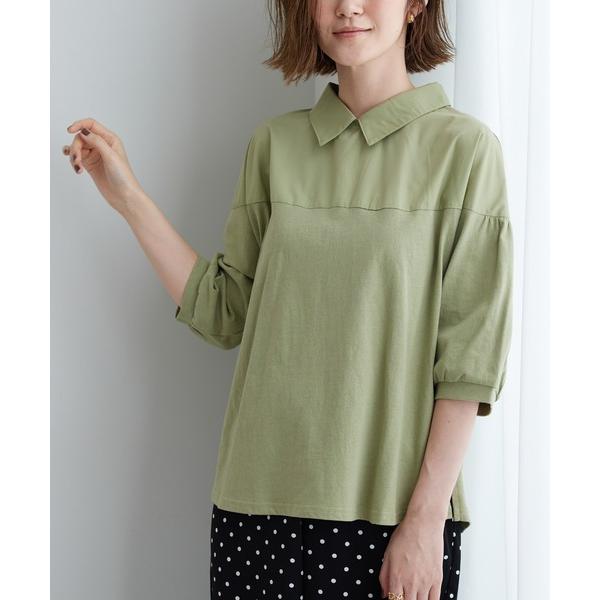 tシャツ 衿付き異素材切替プルオーバー レディース