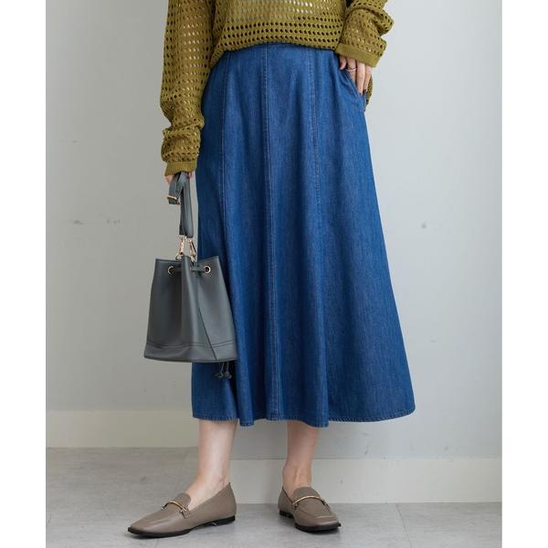 スカート やわらかデニム素材フレアースカート