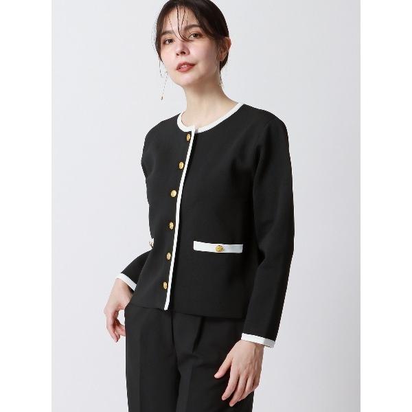 ニット セーター バイカラーニットジャケット ハンドウォッシュ メタルボタン レディース