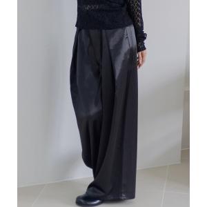 パンツ サテンタックワイドパンツ レディース