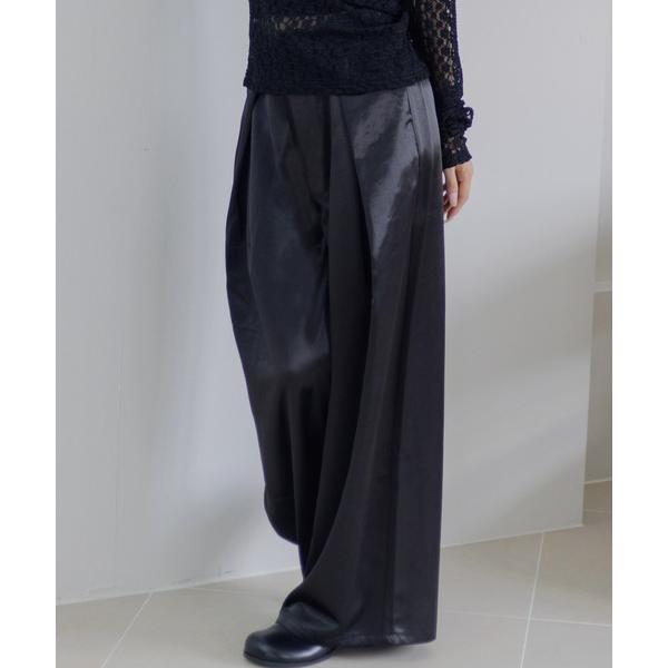 パンツ サテンタックワイドパンツ レディース