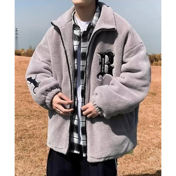 ブルゾン アウター 「25年秋冬新作」ボアフリースワッペン付きスタンドジャケット メンズ レディース