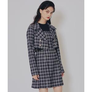 セットアップ チェックショートジャケット×Wベルトワンピースセットアップ レディース