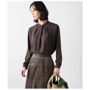 ブラウス シャツ ビットプリント スタンドカラーブラウス レディース