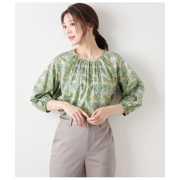 ブラウス シャツ リバティ ウィリアム・モリス アフリカンマリーゴールド フロントギャザー7分袖ブラ...