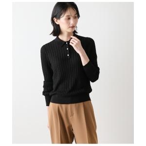 ニット セーター 「手洗い可能」ケーブルニットポロシャツ レディース