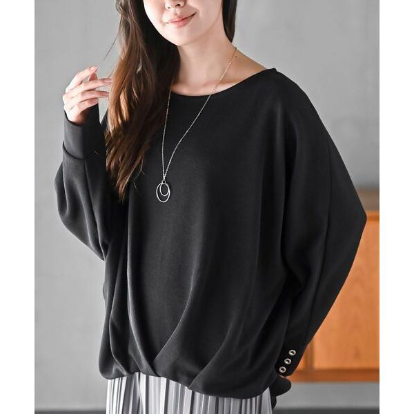 ネックレス付きダブルフェイス裾タックプルオーバー レディース