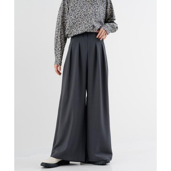 パンツ 「refinedworks」ストレッチ 合繊の ハイウエストワイドパンツ レディース