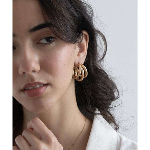 ピアス 立体三連フープピアス レディース