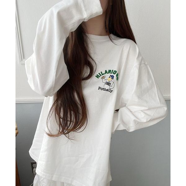 tシャツ ヒゲモチーフ刺繍Tシャツ レディース