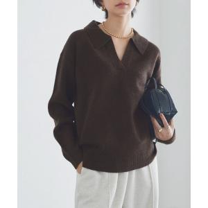 ニット セーター ウールミックススキッパーポロニット レディース