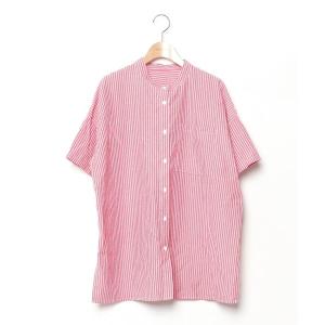 「JUNOAH」 ストライプ柄半袖シャツ 29 レッド メンズ