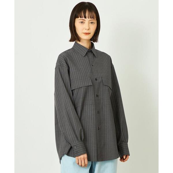 ブラウス シャツ GREY LABAL ウールストライプオフィサーシャツ レディース