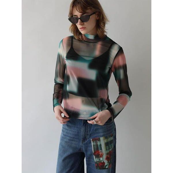 GEOMETRIC PRINT SHEER TULLE TOPS レディース