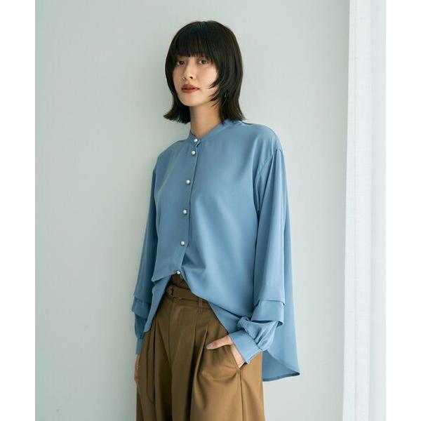 ブラウス シャツ 2way裾アレンジパール釦ブラウス レディース