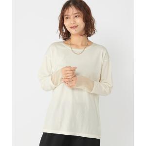 tシャツ 袖シアー切り替えクルーネックプルオーバー レディース