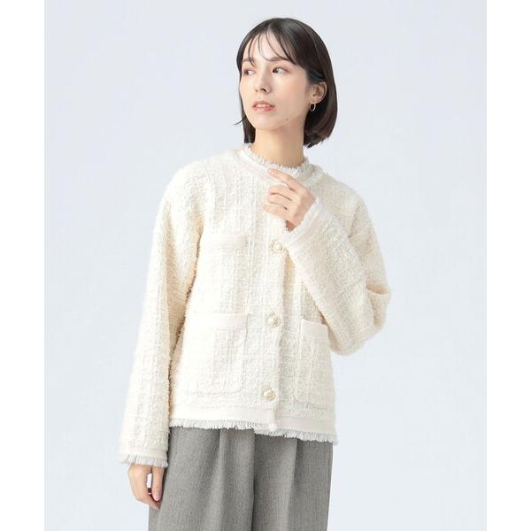 ジャケット ノーカラージャケット ニット ツイード ジャケット レディース