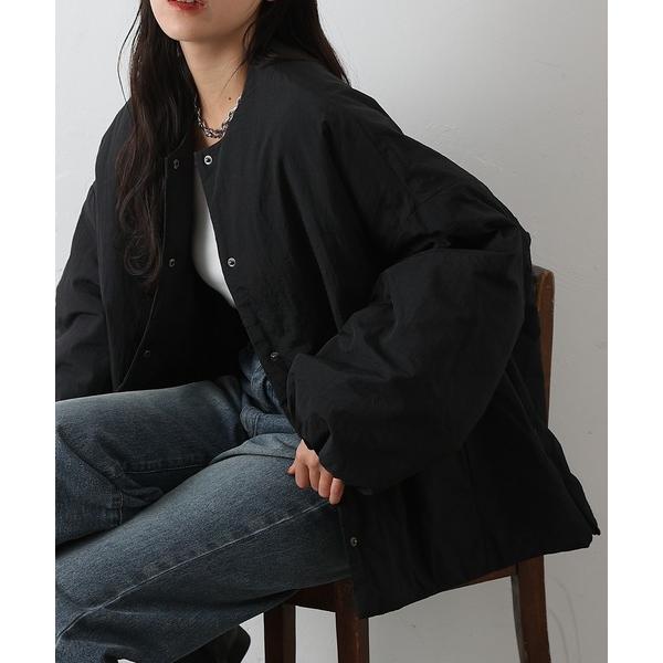 ジャケット ノーカラージャケット サイドジップノーカラー中綿ジャケット レディース