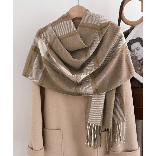 マフラー ストール 6色展開 チェック柄 フリンジマフラー レディース
