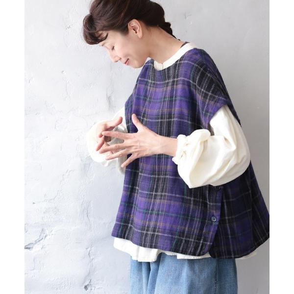 ベスト ジレ 夜長のチェックなベスト レディース