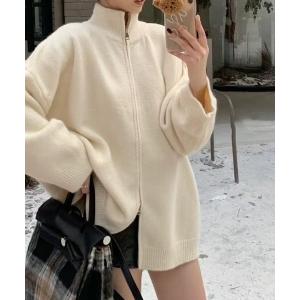 カーディガン ハイネックジップアップカーデ レディース