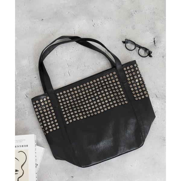 トートバッグ ボタン風スタッズデザインレザートートバッグ レディース