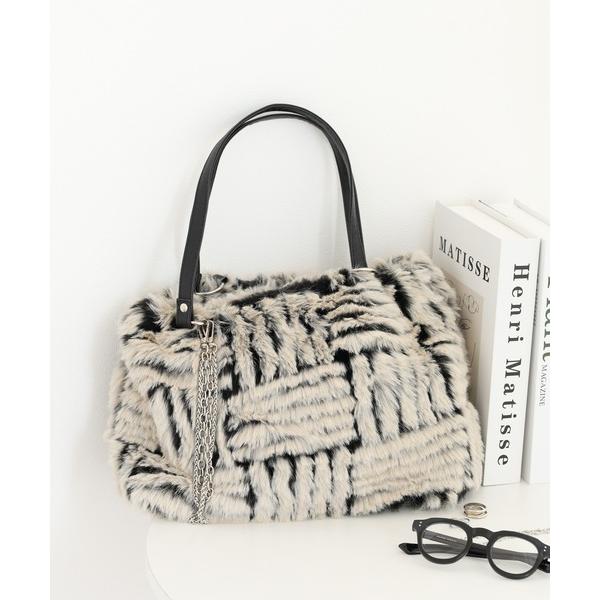 トートバッグ チェック柄フェイクファートートバッグ レディース