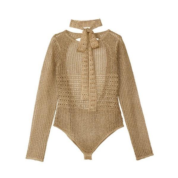 tシャツ KNIT CROCHET BODYSUITE W/NECKTIE レディース