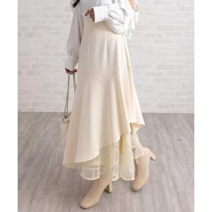 スカート 「低身長対応／サイズ展開あり」シアーチェックドッキングアシンメトリースカート「大人 フェミニン 上品」「新色追加」