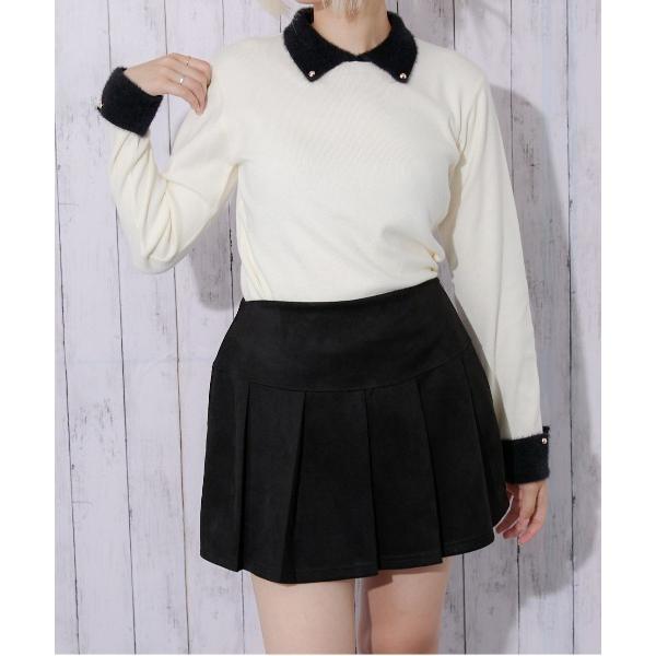 ニット セーター 「フェザー襟×袖口デザイン」レディース ニットプルオーバー／配色アクセント 秋冬 ...