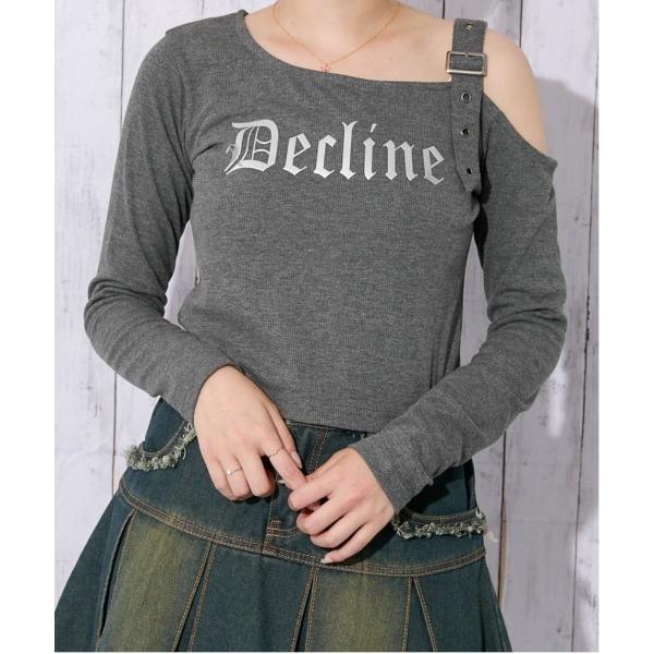 tシャツ 「肩ベルト×シルバーロゴ」レディース テレコロンT ワンショル風 デザインTops 春秋冬...