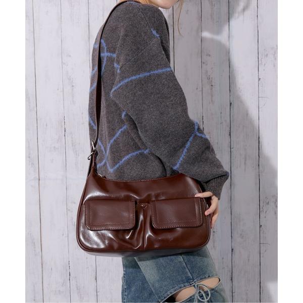 ショルダーバッグ バッグ 「ポケットデザイン×光沢感」レディース レッグショルダー バッグ フェイク...