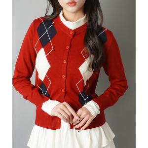 カーディガン 薄手ニットカーディガン/アーガイル柄 レディース