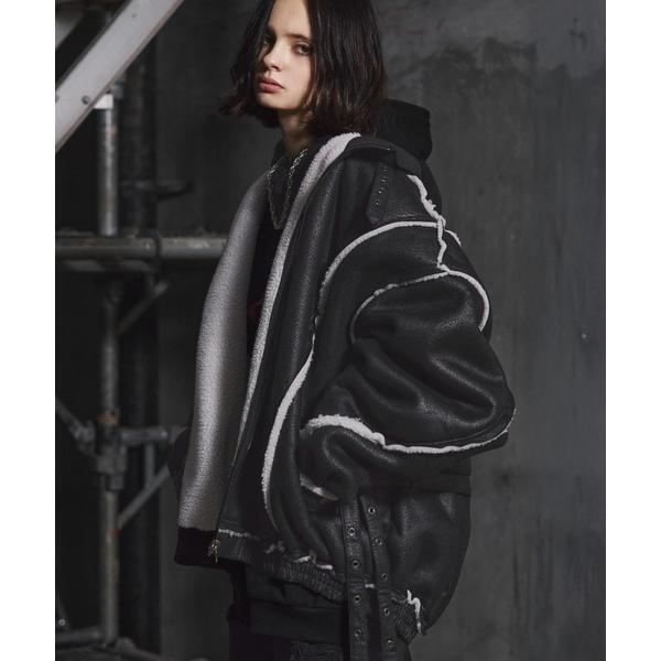 コート ジャケット 「ERAR」ダブルベルトデザインクラッシュ加工裏ボアフェイクムートンジャケット ...