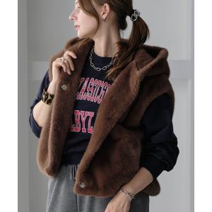 ベスト ジレ ファーフードベスト レディース