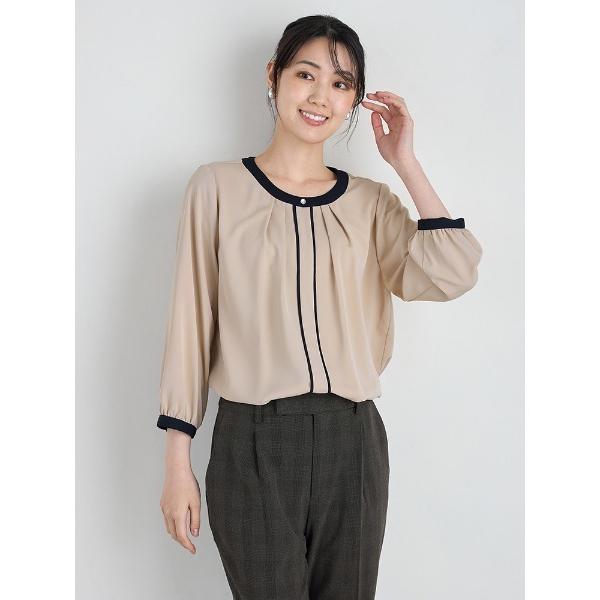 ブラウス シャツ デシン配色 7分袖ブラウス ウォッシャブル SOFFICE レディース