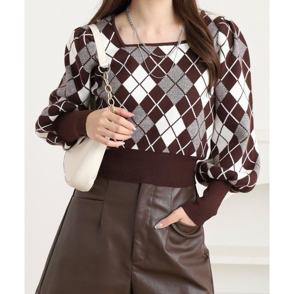 ニット セーター 2wayアーガイルコンパクトニット レディース