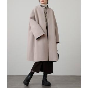 ノーカラーコート コート ボンディングロングコート レディース