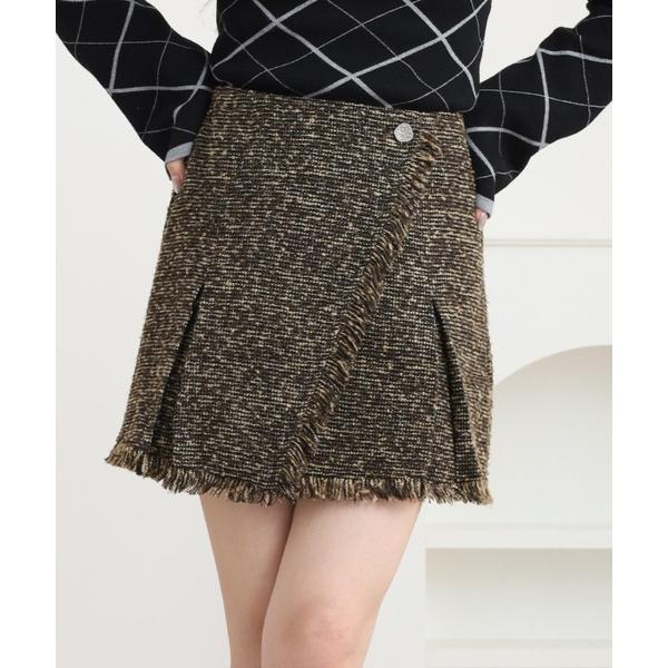 スカート ツイードBOXプリーツラップミニスカート