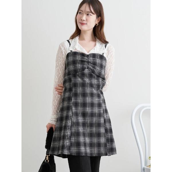キャミソール 起毛チェック柄キャミチュニック
