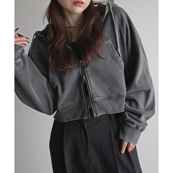 パーカー スノーウォッシュ加工ダブルジップパーカー レディース