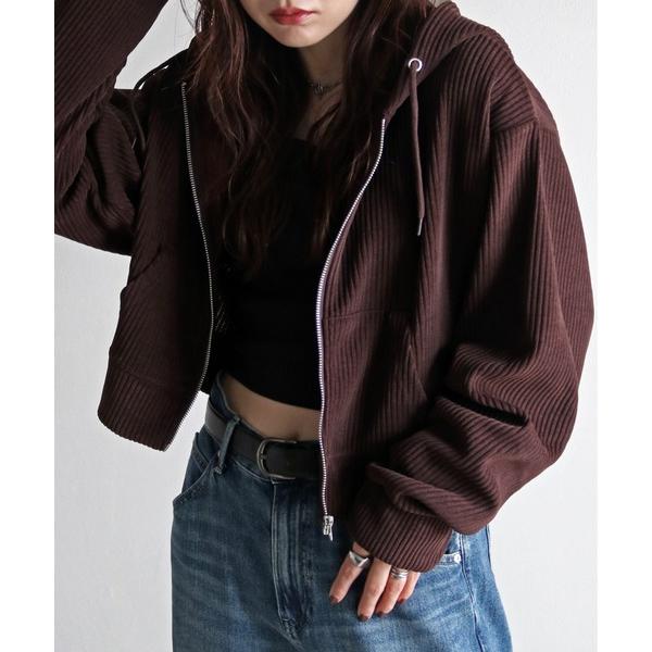 パーカー カットコーデュロイジップアップパーカー レディース